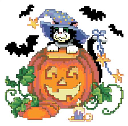Cat, Bats & Pumpkin